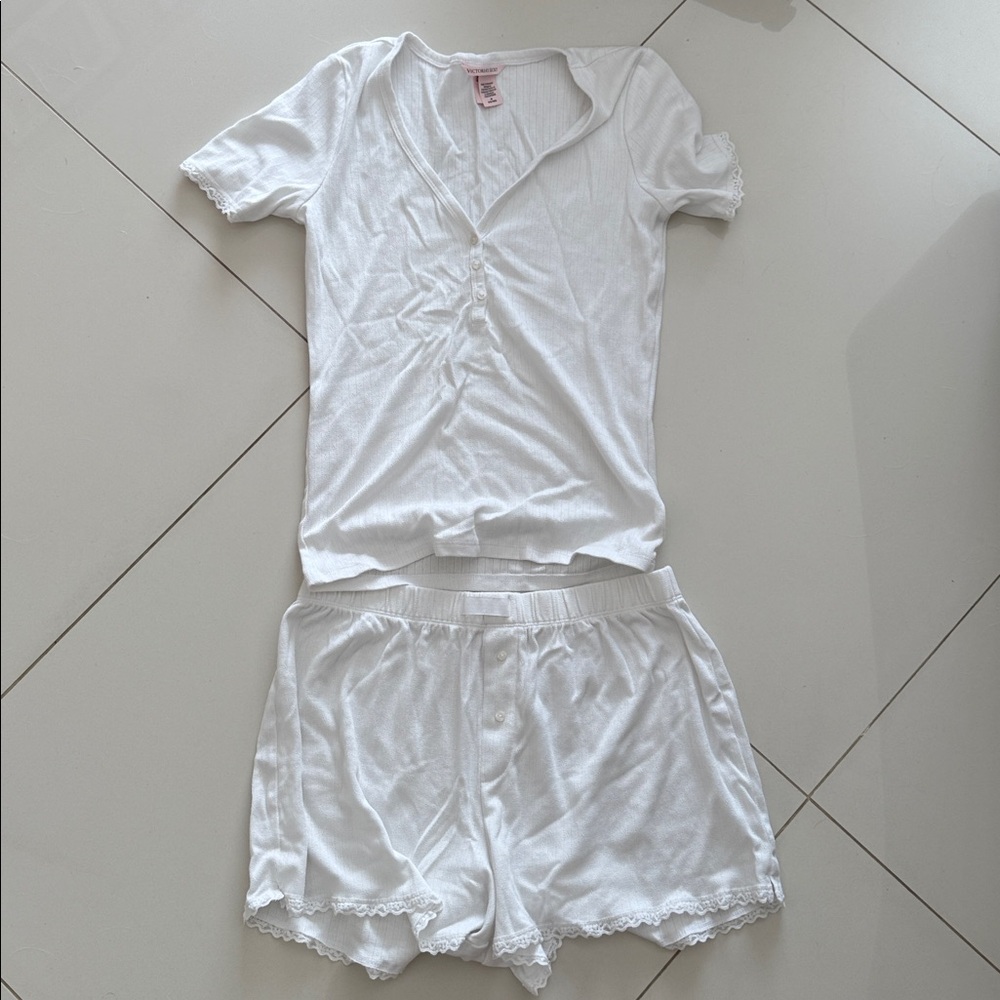 Victoria's Secret White Lace-Trimmed Pajama Set
